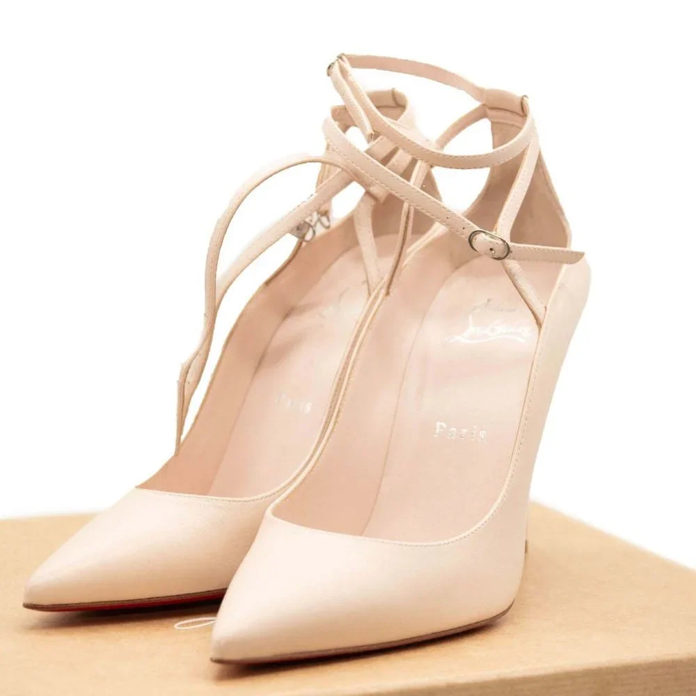 NEW Christian Louboutin Conclusive Pointed Toe Ankle Strap Pump Leche EU 38 - Picture 3 of 10